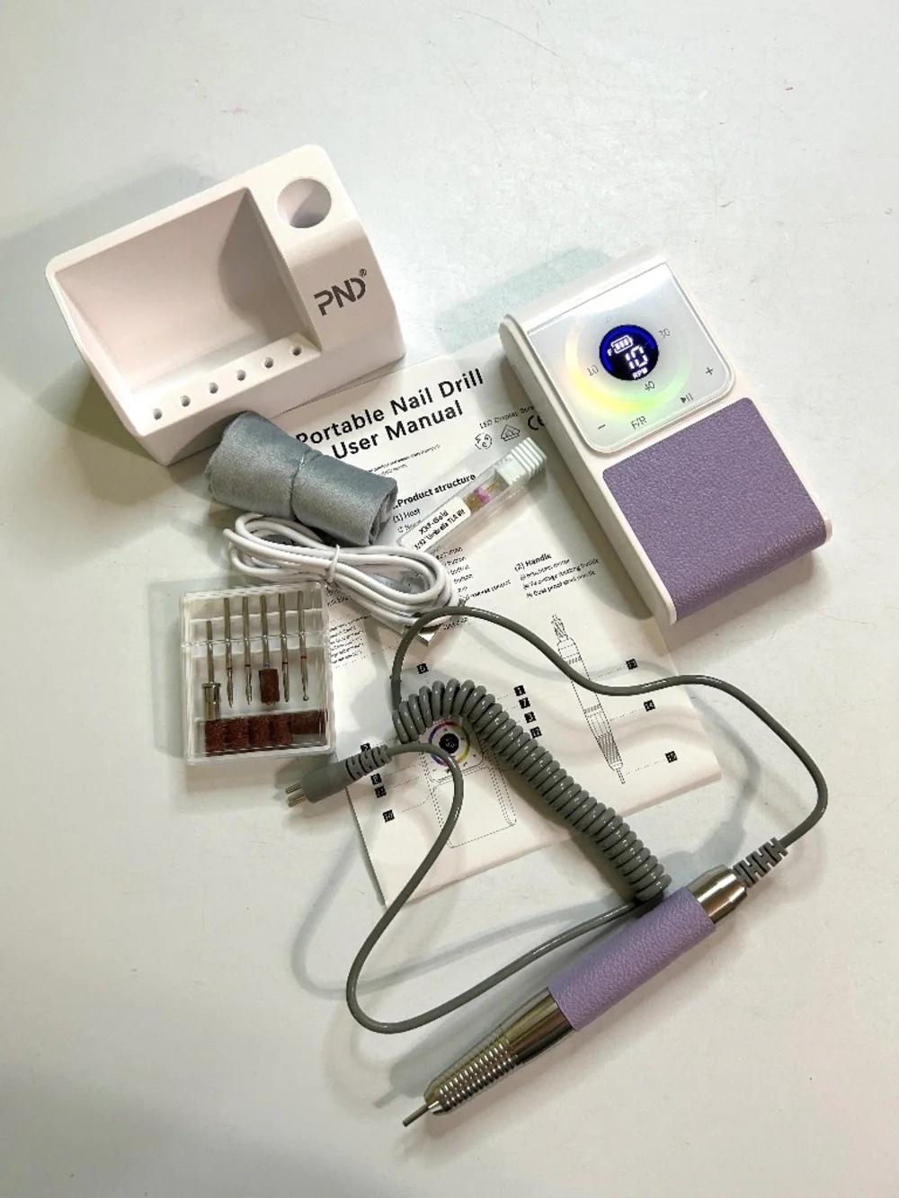 Professional Purple And White Nail Drill 40,000 RPM Cordless Rechargeable